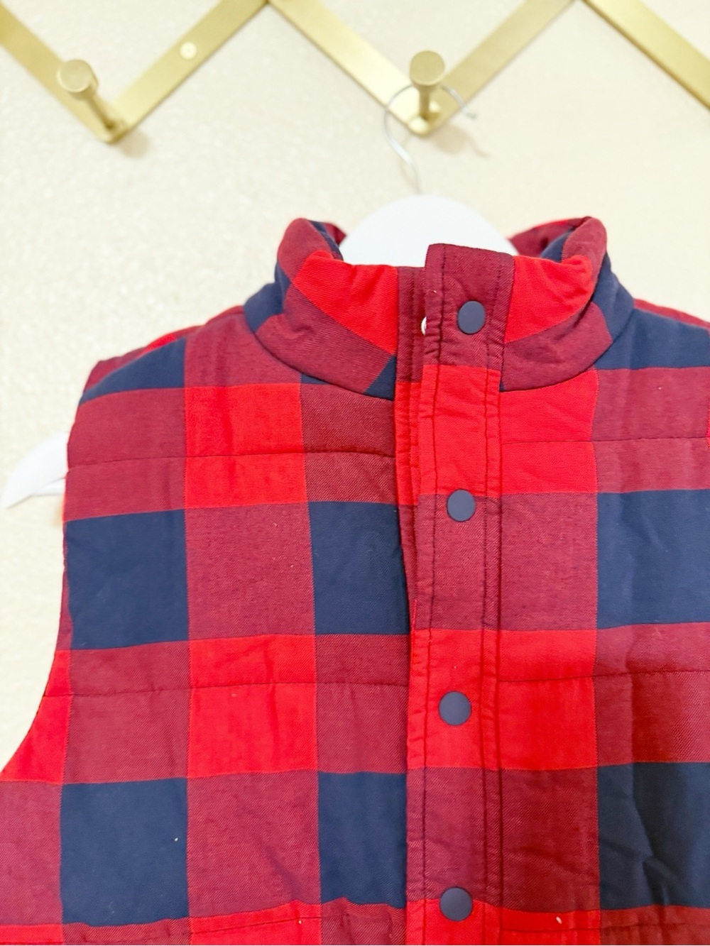 Janie and Jack Buffalo Plaid Boys Snap Front Padded Puffy Cotton Vest Size 10-12 - Picture 5 of 7
